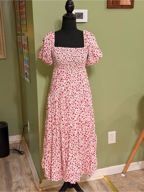Altar'd State White Maxi Dress with Red Floral Print
